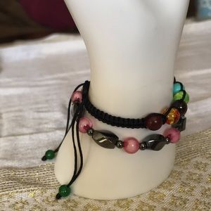 Hematite/Pink Stretch Beads Bracelet & 7 Chakra Bead Healing Adjustable Bracelet
